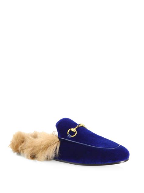 gucci velvet mules with fur